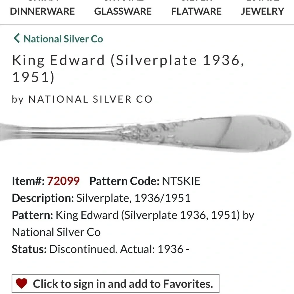 6pc Place Setting King Edward SILVERPLATE By National Silver Co.‎ MODERN HOLLOW